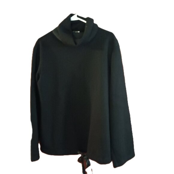 Zara Black Fleece Cowl Neck Pullover Sweatshirt Ribbon Tie Hem Women’s Small EUC - Picture 1 of 16